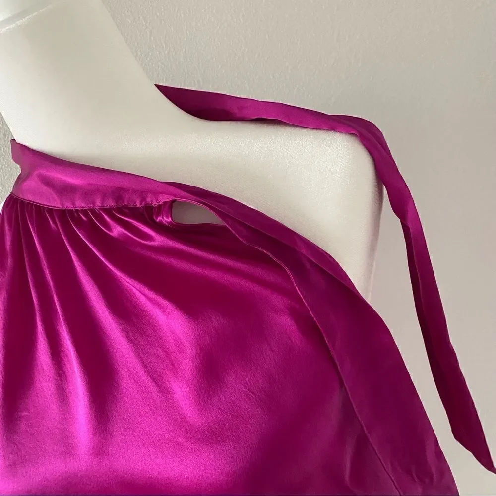 Kersh Hot Pink Halter Top Barbie Mock Turtleneck Side Bowtie SZ S